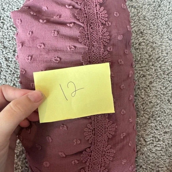 Lulu’s Rose Mauve Lace Trim Midi Dress | Tiered Swiss Dot | Size M - Picture 8 of 8